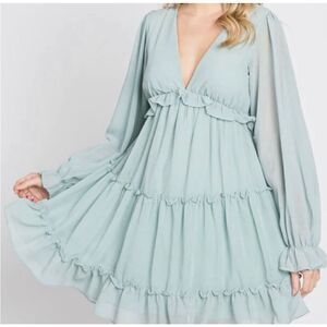 She + Sky Women's Chiffon Ruffle Tiered Maternity Dress Mint Green Size Large